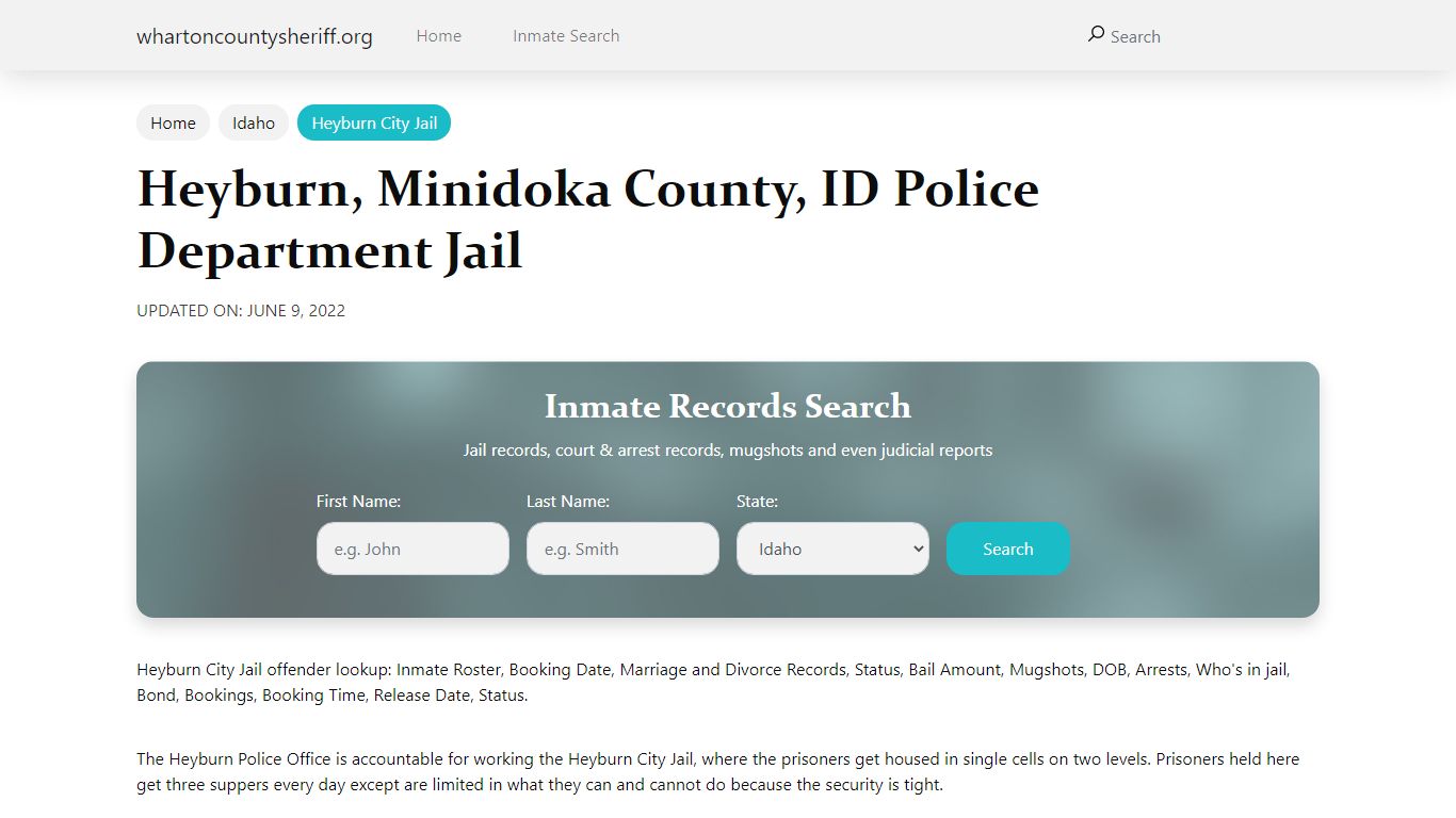 Heyburn, Minidoka County, ID Police Department Jail