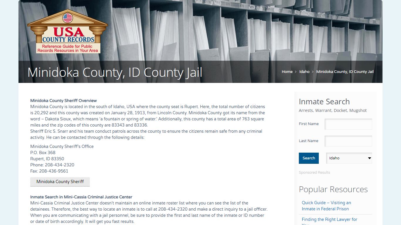 Minidoka County, ID County Jail | Name Search